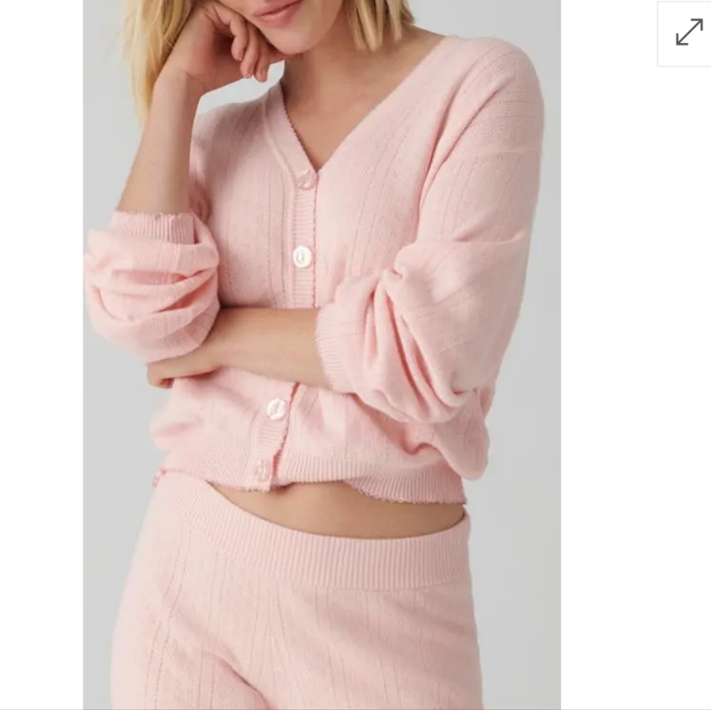 PJ Salvage Pink Cotton Cardigan Scalloped Hem Button Front Lightweight Sweater